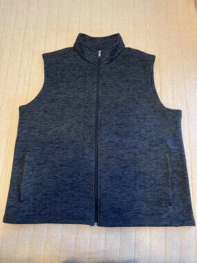 Land's End Full Zip Sweater Fleece Heathered Navy Vest Men's Size XL 46-48